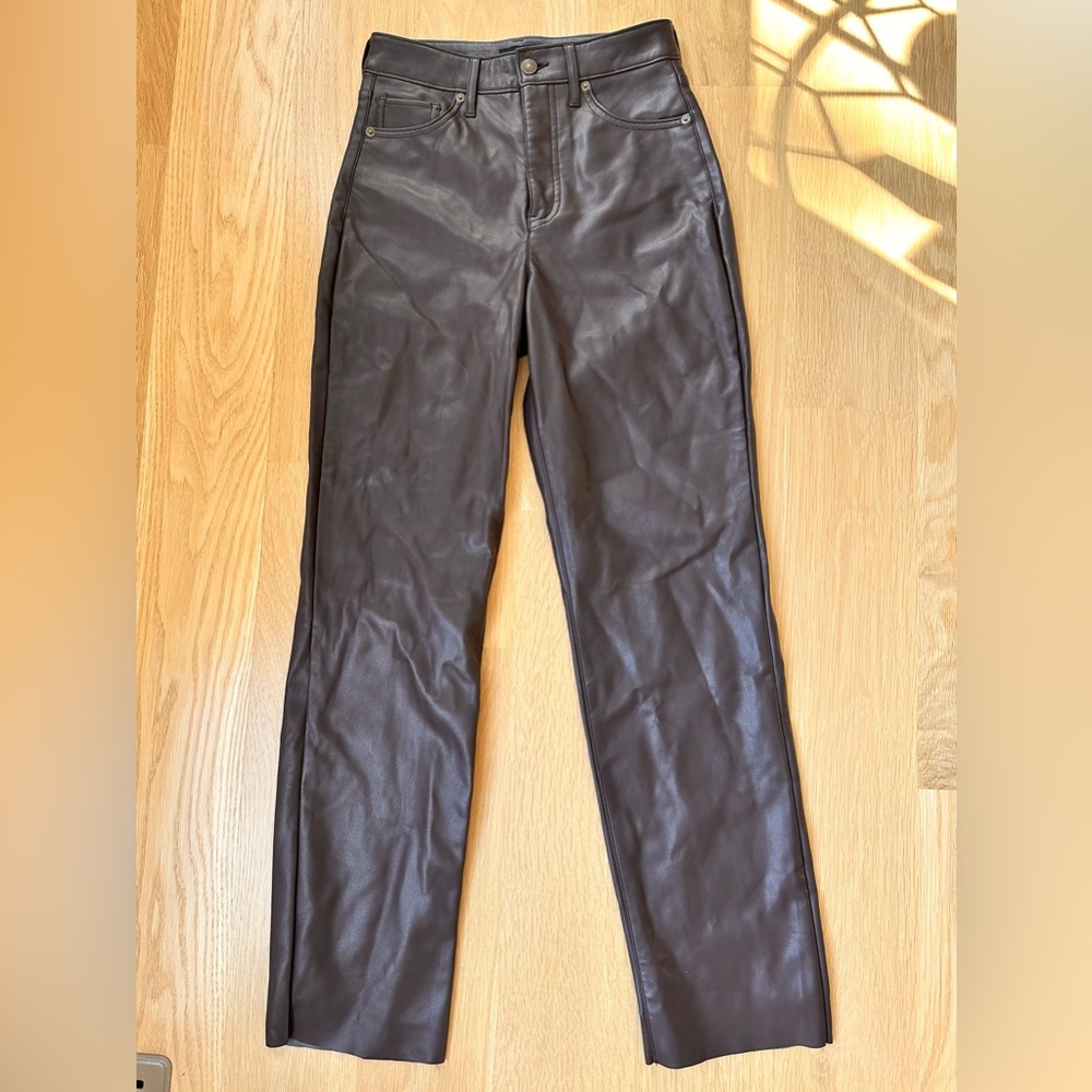 Express Brown/burgundy faux Leather Pants high-rise straight